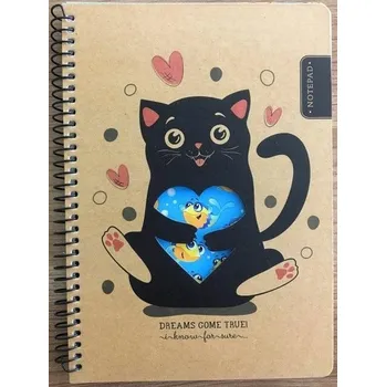 Blok Spirálový Blok A5/80K čtvereček kraft Kočka a rybičky