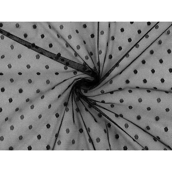 Tyl jemně pružný s puntíky Varianta: 7 černá, Balení: 1 m