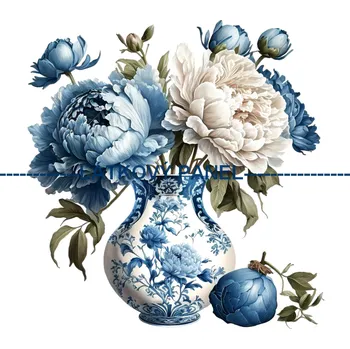 Látkový panel - Pivoňky modré - KYT-117 Velikost: 15x15cm, Materiál: Mikroplyš