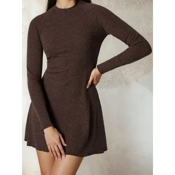 Dámské šaty Sinsay - Mini šaty z žebrovaného úpletu - hnědá - 622FI-88M - 622FI-88M-XL