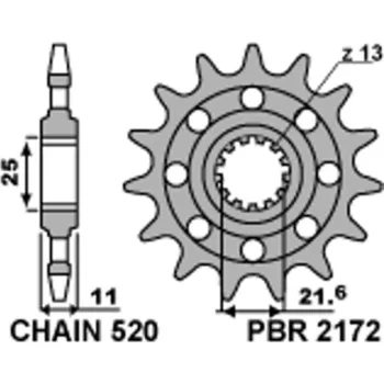 Nářadí na motocykly PBR Racing Ocelová standardní přední řetězová kola 2172 - 520 2172.14.18NC
