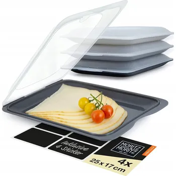 Dóza na potraviny SADA 4 UZAVÍRATELNÝCH DÓZ NA UZENINY, SÝRY A POTRAVINY S VÍČKEM + SAMOLEPKY