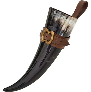 Karnevalový kostým Výprodej Picí roh s mosazným lemem a koženým držákem, cca 400 ml - Outlet