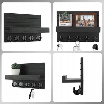 Věšák DŘEVĚNÝ VĚŠÁK NA KLÍČE A OBLEČENÍ S POLIČKOU, 5 HÁČKŮ, DO PŘEDSÍNĚ