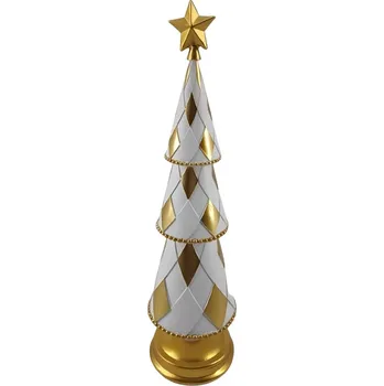 Obraz VÁNOČNÍ STROMEK DEKORATIVNÍ 35 CM BÍLO-ZLATÝ ELEGANTNÍ OZDOBA NA VÁNOCE