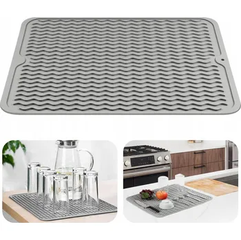 Organizace kuchyně SILIKONOVÁ PODLOŽKA NA SUŠENÍ NÁDOBÍ PROTISKLUZOVÁ DO KUCHYNĚ PEVNÁ ŠEDÁ