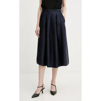 Dámská sukně Sukně s příměsí lnu La Petite Française JOSEPHINE tmavomodrá barva, midi, áčková, JOSEPHINE PFJOSEPHINE 59X, vel. 36