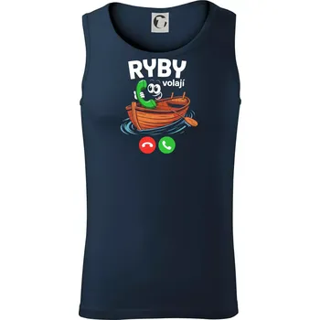 Karikatura ryby volají - Tílko pánské Core - XL ( Námořní modrá (velmi tmavá - téměř černá) )