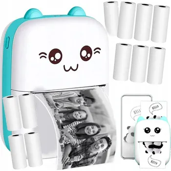 TERMOTISKÁRNA DRUKUŚ MODRÁ, FOTOAPARÁT PRO OKAMŽITÝ TISK, VELKÁ SADA + ROLE