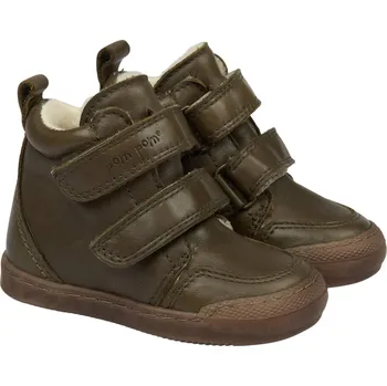 Chlapecké sněhule POM POM Flexibilní kotníkové kožené barefoot boty s vlněnou podšívkou pro první krůčky Sneaker™ Wool Booty - Dark green Velikost: 27