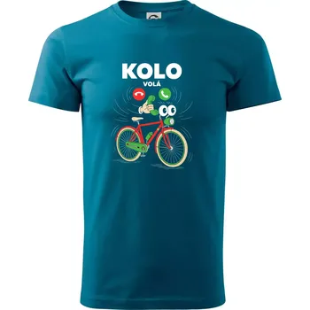 Karikatura kolo volá - Klasické pánské triko vyšší gramáže - S ( Petrolejová )