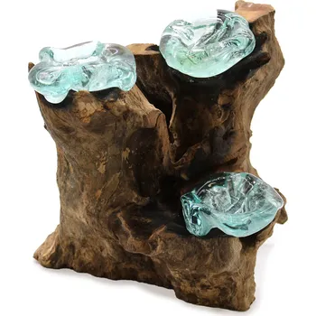 Svícen Skleněný svícen na dřevě na 3 svíčky