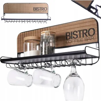 Věšák Věšák na skleničky, hrnky, šálky kovový černý nástěnný 48x12x20 cm