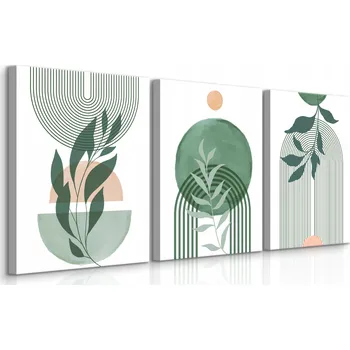 Obraz OBRAZY DO OBÝVÁKU SET NATURA BOHO TROPICKÉ LISTY AKVARELY ROSTLINY 90x40