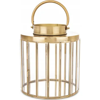 Svícen Zlatý kovový lampion lucerna zlatá sklo dekorace