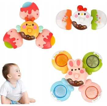 Hračka pro nejmenší FIDGET SPINNER S PŘÍSAVKOU SENZORICKÁ HRAČKA CHRASTÍTKO SADA 3 KUSŮ