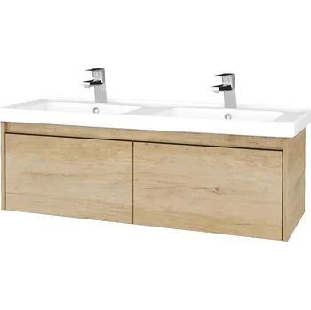 Koupelnový nábytek Dřevojas - Umyvadlová skříňka BONO SZZ2 125 (dvojumyvadlo Harmonia) - D15 Nebraska / Úchytka T33 - černá mat / D15 Nebraska 204273J