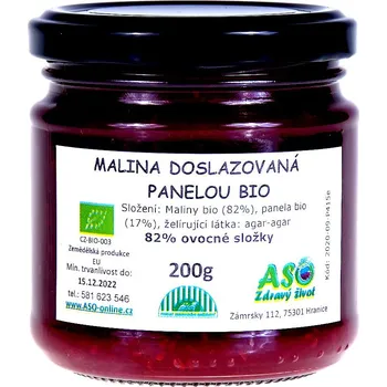 Potravina ASO - Zdravý život Malina doslazovaná panelou bio Hmotnost: 420g