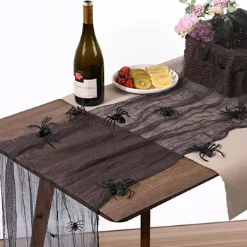 Party dekorace Běhoun na stůl dekorace na Halloween vzhled pavučiny s pavouky 60x400cm