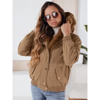 Světle hnědá dámská zimní krátká bunda VESSADA s kožíškem TY5061 Velikost: 2XL