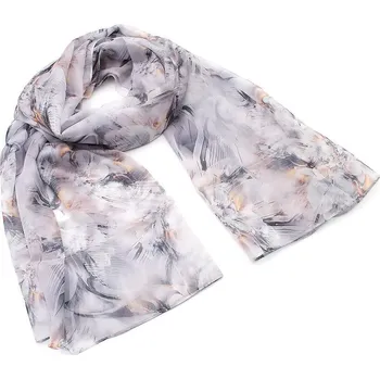 Šála Šála vzdušná - bílo-šedá s květy