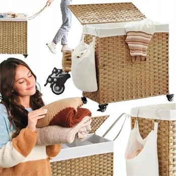 Koš na prádlo Koš na prádlo Songmics volně stojící obdélníkový ratanový béžový 140 l