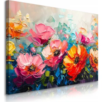 Obraz OBRAZ CANVAS DO SALONU BAREVNÉ LUČNÍ KVĚTY MALÍŘSTVÍ ABSTRAKCE 100x70