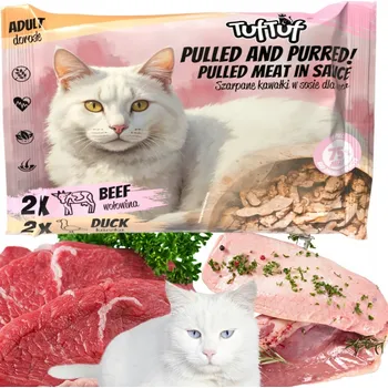Krmivo pro kočku MOKRÉ KRMIVO PRO KOČKY TufTuf Kousky masa v omáčce 2x hovězí, 2x kachna