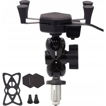 DRŽÁK MOTOCYKLOVÉHO TELEFONU DO HLAVY ŘÍZENÍ S USB NABÍJEČKOU 2A - SILNÝ