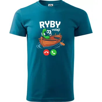 Karikatura ryby volají - Klasické pánské triko vyšší gramáže - S ( Petrolejová )