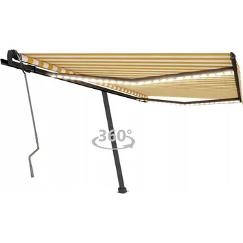 Markýza VidaXL Ručně ovládaná markýza s LED osvětlením, 400 x 350 cm, žluto-bílá