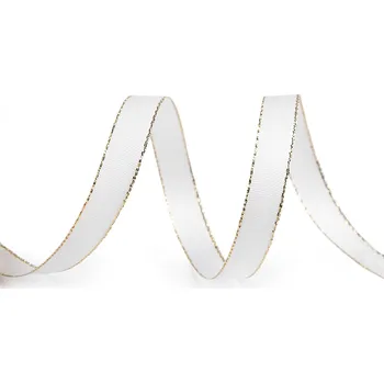 Stuha taftová šíře 9 mm s lurexem, barva 100 bílá zlatá