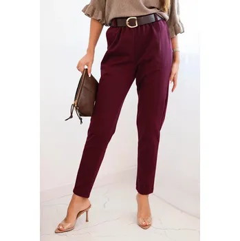 Dámské kalhoty Dámské viskózové kalhoty s páskem a zúženými nohavicemi bordové UNI