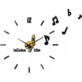 Hodiny 3D nástěnné hodiny k nalepení DIY tiché černé s notami