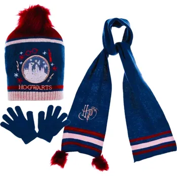 Pokrývka hlavy SOUPRAVA ČEPICE, ŠÁLA A RUKAVICE HARRY POTTER hu 4117 tm. modrá Velikost: 54