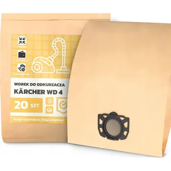 Sáček do vysavače 20x SÁČEK do VYSAVAČE Kärcher WD 4 Papírový Objemný Odolný Sáčky 2A-W