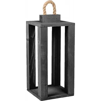 Obraz ČERNÁ DŘEVĚNÁ LUCERNA LAMPION 14x14x30,5 cm