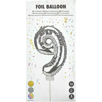 Balónek Fóliový balónek k narozeninám, na oslavu, párty - číslice 9, stříbrný, na tyčce