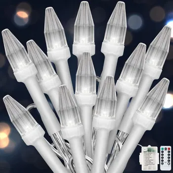 Vánoční světelná dekorace Vánoční osvětlení na stromeček s časovačem na baterie, voděodolná, dálkové ovládání, studená bílá, 6 m