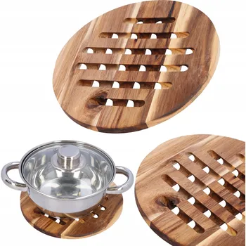 Obraz Podstawka pod garnek okrągła drewniana akáciový ochranný na stůl 20 cm