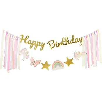 Party dekorace PartyDeco Banner Happy Birthday Jednorožci 230x17,5 cm