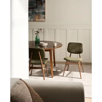 Sada 2 jídelních židlí tmavě hnědá zelená kaučukové dřevo rám opěradlo buklé čalounění bez područek retro styl kuchyně jídelna Beliani