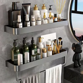 Obraz 2x Polička do sprchy Bez vrtání šedá 50 cm