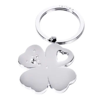 TROIKA klíčenka - čtyřlístek, kovová, Swarovski, stříbrná