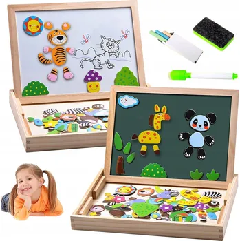 Obraz VÍCEÚČELOVÁ DŘEVĚNÁ MAGNETICKÁ TABULE PRO DĚTI - KREDOVÁ