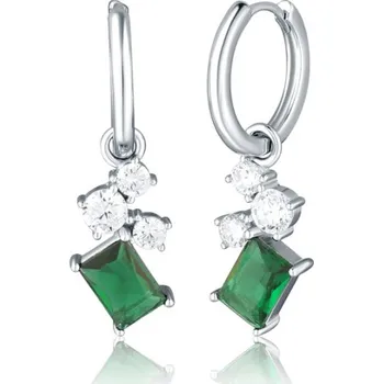 Šperk Stříbrné visací náušnice kroužky se zelenými zirkony