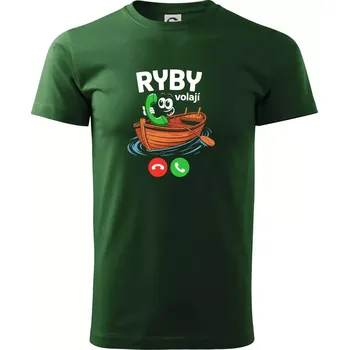 Pánské tričko Karikatura ryby volají - Triko extra velké (5-8XL) - 6XL ( Lahvově zelená )