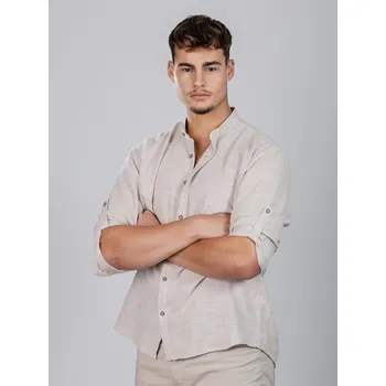 Pánská košile Béžová pánská košile K01 se stojáčkem, VELIKOST L