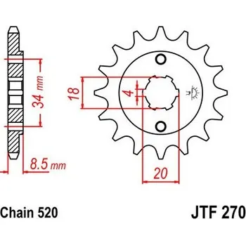 Řetězová sada pro motocykl Řetězové kolečko JT JTF 270-12 12 zubů, 520