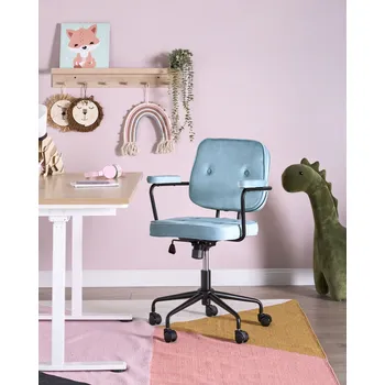 Kancelářské křeslo světle modré sametové čalounění otočné s opěrkami rukou domácí kancelář studovna tradiční Beliani